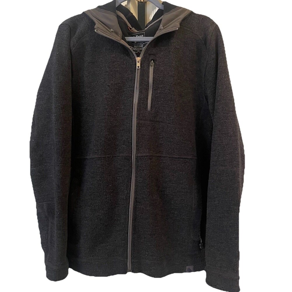 LL Bean Jacket Mens Tall Medium Grey Wool Fleece Lined Full Zip